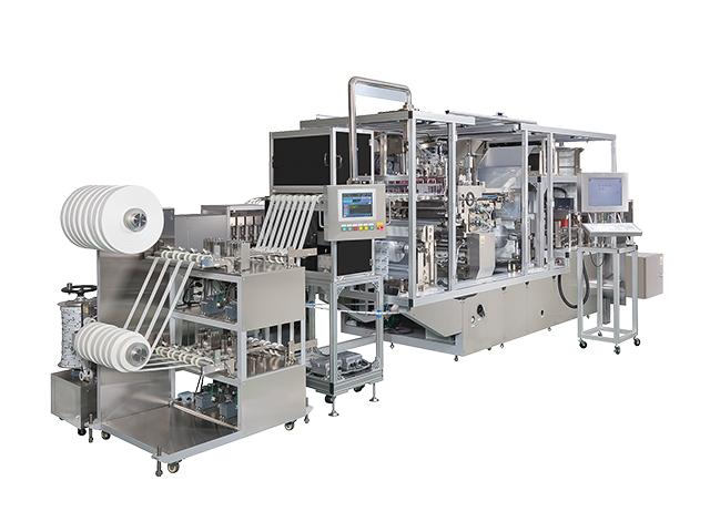 Four-sided seal filling and packaging machine for clean cotton