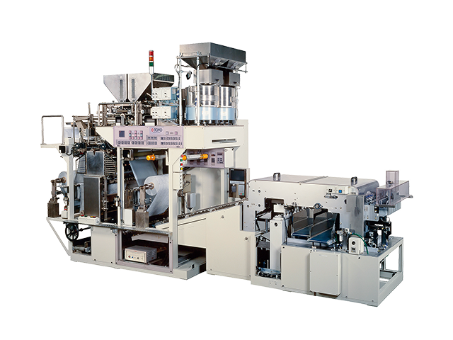 Four-sided seal filling and packaging machine for paper film